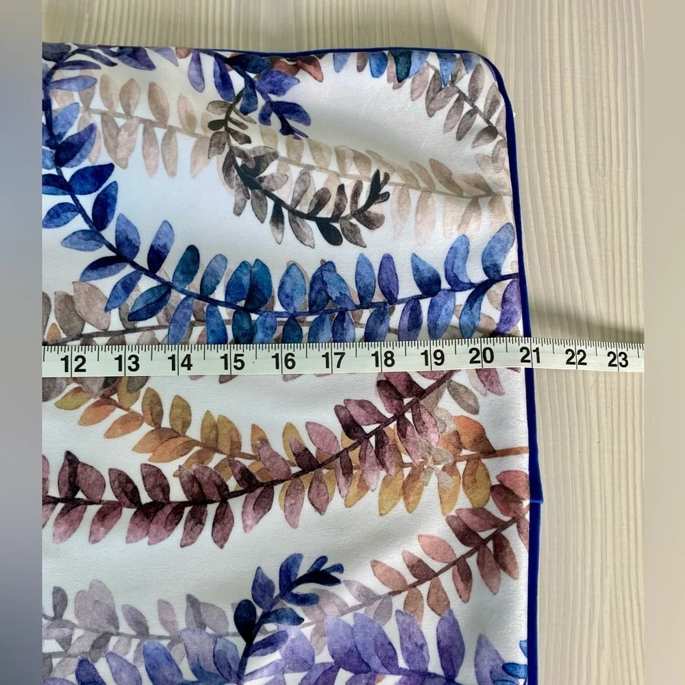 Castilla Textil Botanical Pillow Cover Blues Pinks Browns on Cream Navy Piping